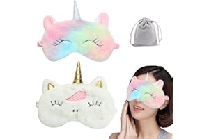 MEISHEAMIN 2 Pcs Unicorn Sleep Mask Cute Animal Unicorn Sleep Mask Soft Plush Blindfold Eye Covers for Women Girls Kids