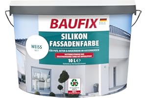 BAUFIX professional Silikon Fassadenfarbe weiss, 10 Liter, Außenwand Farbe, selbstreinigend mit Lotuseffekt, dauerhaft weiß, mit Anti-Grün Algenschutz