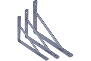 PRIOstahl® Metalowy wspornik regałowy, wspornik do dużych obciążeń, uchwyt do regału, 270 x 395 mm, wspornik półki do dużych obciążeń, konsola ścienna, kątownik do dużych obciążeń (2 sztuki, srebrny)