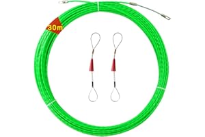 HIULLEN Guia Pasacables,30m Enhebrador de Alambre Electrico,Kit de Enhebrado de Cables con 2 Muelle de Guía para Colocación de Cables,Terminales Intercambiables,iámetro 4.5 mm,Verde