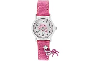 Crystal Blue Armbanduhr Mädchen Uhr Motiv Pferd analog Quarz Textilarmband mit funkelndem Anhänger