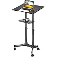 BONTEC Mobile Standing Laptop Desk Converter, Sit Stand Desk with Wheels, Height Adjustable Home Office Desk Workstation, Rolling Desk Laptop Cart with Storage Tray, Black