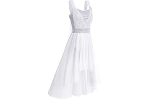 OBEEII Femmes Élégante Robe de Danse Lyrique sans Manches Fronde Paillettes Justaucorps Jupe Performance Costume Ballet Fluide Longue Robe en Mousseline de Soie