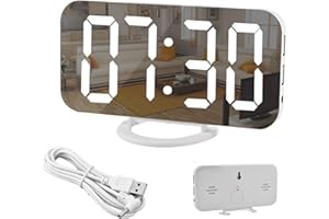 U-picks Sveglia Digitale, a Specchio, Grande Display LED da 6,5", con modalità dimmer per la misurazione della luminosità, luminosità Regolabile, 4 Porte di Ricarica USB per Camera da Letto,