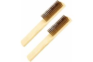MBRO Copper Wire Brush Heavy Duty Brass Builder Brushes With Wooden Handle Cleaning Tools Hand Brush Set Greasy Dirt Rust Remover Home Improvement DIY Accessories Indoor Outdoor Use 20cm Size (2 Pc Only)