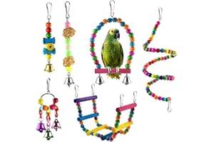LOOPUNK 6Pièces Coloré Jouets pour Oiseaux,Jouet Perroquet,à Oiseaux Jouets à mâcher avec Hamac Swing Cloche Chaîne Perchés pour Oiseaux,Postuler à pour Birdie, Perroquet, Pinsons, Perruches