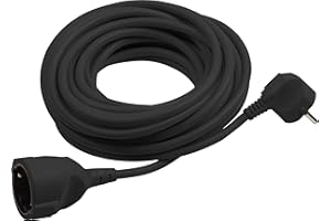 Meister 7432920 Przedłużacz z uziemieniem, kabel 10 m, czarny, kabel z tworzywa sztucznego, IP20 do wnętrz, złącze z ochroną przed dotykiem, przedłużacz Schuko