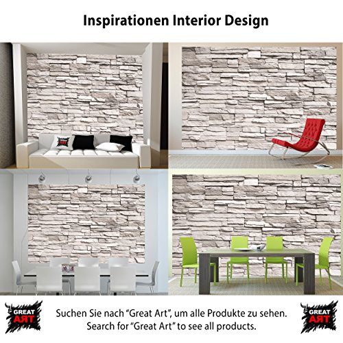 Fototapete White Stonewall Wandbild Dekoration Steintapete 3d Stein Mauer Wandverkleidung Steinoptik weiß Steinwand Steinmauer | Foto-Tapete Wandtapete Fotoposter Wanddeko by GREAT ART (336 x 238 cm) - 4