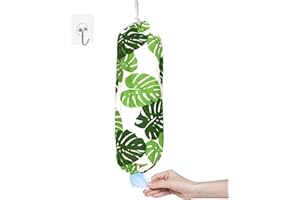 HIZH Plastic Bag Holder,Grocery Bag Dispenser Wall Mount Plastic Bag Organizer,Washable Large Grocery Bag Storage Dispenser ​for Home Kitchen Travelling, Free Adjustment with Drawstring, Green, 22x9"