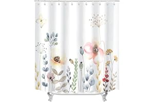 Lerores Duschvorhang 240x200cm, Blumen Pflanze Beschwerter Saum Antischimmel Textil, Wasserabweisend, Waschbar Polyester Stoff Badevorhänge für Badezimmer, Badewanne mit 16 Duschvorhangringe