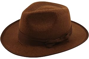 HENBRANDT Brown Explorer Hat One Size Felt Fedora Hat Whip Adventurer Trilby Costume Hat Dinosaur Hunter Archeologist Halloween Fancy Dress Accessories