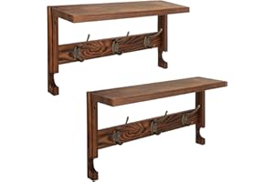 Wuciray Coat Hooks Wall Mounted Coat Rack with Shelf Coat Rack Wall Mount porte manteau mural wall hanger wooden Vintage Wood 40 cm Pack of 2