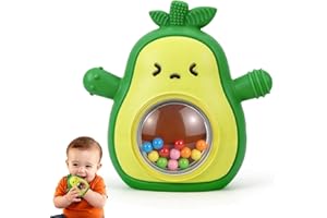 Beißring Baby, Zahnungshilfe aus Silikon, Baby Spielzeug ab 0 3 6 9 Monate, Beissring Babys, Rassel Ruder Greifling Beißspielzeug, BPA-frei, für Jungen & Mädchen, Geschenk für Kleinkind (Grün)