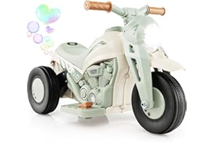GYMAX Kids Electric Motorbike, 6V Ride on Motorcycle with Bubble Maker, Music, Headlights, Forward & Backward, 3 Wheels Children Motor Bike for 3 Years Old+ Boys Girls (Beige)