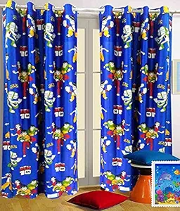 Window Curtain (One Single Panel ) (Ben10 - Blue, 5 Feet x 4 Feet)
