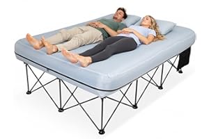 FUNDANGO Double Camping Bed with Inflatable Air Mattress Folding 2 Person Camp Beds Camping Cot Portable AirBed with Pump Side Table Sleeping Cot Guest Bed for Travel Fishing Picnic Indoor