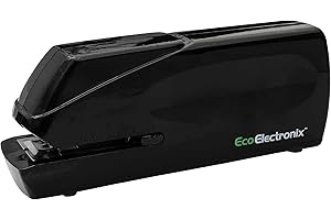 EcoElectronix Portable Automatic Electric Stapler - 30 Sheet Capacity, Quiet Operation, Jam-Free and Easy Reload - AC Adapter/Battery Powered, (Black)