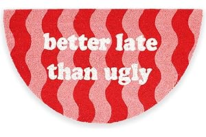 Fisura – Fußmatte “Better Late” aus Kokosnuss mit Rutschfester PVC-Basis. Handbemalte Innenmatte in Rosa. Türmatte mit lustigem Spruch. 70 cm x 40 cm.