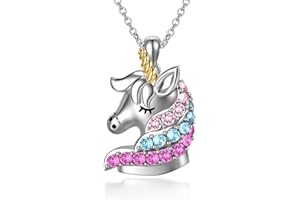 AOBOCO Collana con ciondolo Unicorno in argento sterling con cristalli, gioielli Unicorno Regali di compleanno per ragazze, donne, figlie (multicolore)