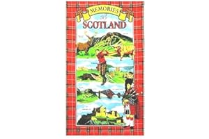 ELGATE Memories of Scotland Tea Towel Souvenir Gift Scottish Red Tartan Bordering