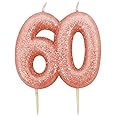Anniversary House Metallic Rose Gold Glitter Birthday Candle, Number 60, 60th Birthday Cake Topper, 7cm, Cake Decorations, Candles for Cake, Pack of 1, Women's 60th Birthday Cake Decoration, AHC249