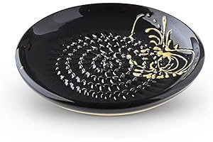 THE GREAT GARLIC GRATER Garlic Grater Plate. # 3. Handmade and Hand Painted in Cordoba, Spain. Black Plate with Gold Garlic.