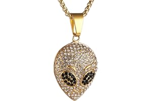 AsAlways Glittering Alien Gold-plated Pendant Hip-hop Rock Necklace 22+2 Inch Chain