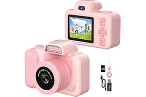 YISAKILU Kinderkamer 12MP Kinder Kamera für Mädchen Kleinkind ab 3 4 5 6 7 8 Jahre, HD 1080P Videocamera Fotokamera Kinder Fotoapparat Kids Camera Spielzeug mit 360°drehbare Linse, MP3, 32G Karte – Pink
