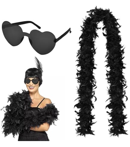 Boa Di Piume Nero 2 Metri Con Cerchietto Paillettes - Per Feste E Costumi - Foto 7