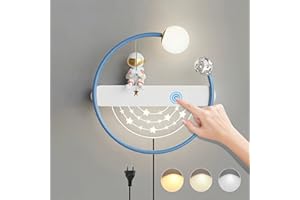 KZT Applique da Parete LED per Bambini Dimmerabile con Interruttore Touch lampade da comodino per Bambin Cameretta Interni Astronauta Luce a Muro con Spina per camera da letto Vivaio Stanza (Blu)