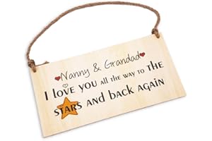 HONZEE Grandparents Gifts,Nanny & Grandad I Love You All The Way To The Stars & Back Again Wooden Hanging Plaque Grandad Nan Present Sign