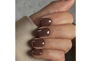 SXVME 48 Pcs Brown Press on Nails Short Square Acrylic False Nails Short Coffin Natural Fake Nail Set Elegant Solid Color Full Cover Glossy Gel Stick on Nails for Women Fall Winter Wear