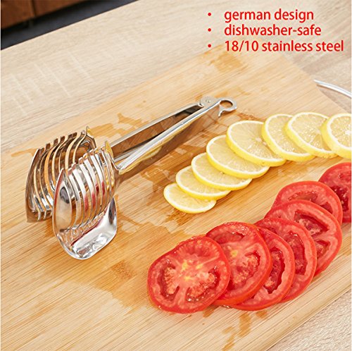 Beste Utensilien Tomatenschneider Zitronenschneider 18/8 Edelstahl Mehrzweck Runde Fruchtzangen Zwiebelhalter Einfache Scheiben Kiwi Früchte & Gemüse Werkzeuge Küche Schneidhilfsmittel, Spülmaschine Safe - 2
