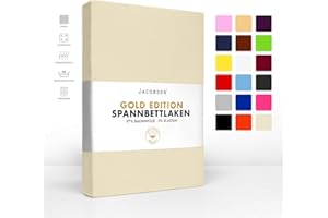 ‎JACOBSON Jacobson Gold Edition Jersey Spannbettlaken Spannbetttuch Baumwolle mit ELASTAN ca. 200 g/m² (140x200 cm - 160x200 cm, Natur)