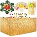 Produktbild MMTX Hawaiian Luau Tischrock, 9.6 ft Hibiskus Gras Rock Tropische Party Dekor mit Hawaiianische Blüten, Kuchendeckel und 3D Fruchtstrohhalme für Sommer Tiki Party Tischdekorati