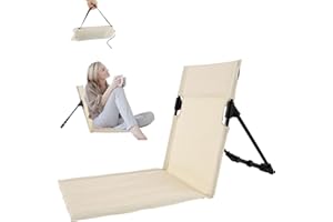 Fyeme Tapis de plage pliable avec dossier réglable - Les tapis de plage remplis de mousse confortable sont livrés avec sac de rangement pour jardin, camping, pique-nique, voyage, vacances (beige)
