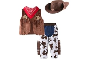 Lito Angels Deguisement Costume de Cowboy avec Bandana, Gilet et Chapeau pour Bebe Enfant Garçons, Brun