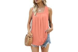 Aokosor Vests for Women Square Neck Summer Tops Ladies Pleated Sleeveless Tank