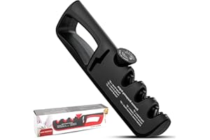 HTRTRR Aiguiseur de couteaux noir, Aiguiseur de couteaux professionnel manuel 4 en 1 avec 6 niveaux réglables individuellement pour les couteaux de cuisine, Aiguiseur de couteaux professionnel pour l'affûtag