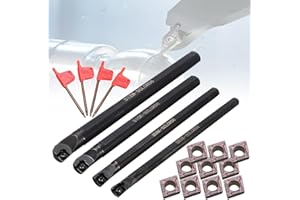 VeYocilk Lathe Boring Bar Set: S07K/S08K/S10K/S12M-SCLCR06 4PCS CNC Turning Tools Holder Set with 10pcs CCMT060204 Carbide Inserts + 4 Pcs Wrenches