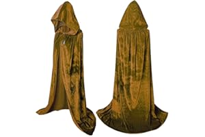 Coolwife Velvet Cloak Cape Wizard Hooded Party Halloween Cosplay Costumes for Men Women 53" (Gold)