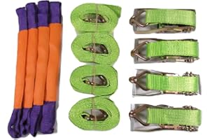 SECURE FIX DIRECT Recovery Ratchet Sets 50MM 4M 5T X4 (Round Slings Hi Vis Tie Down Straps Truck Wheel Claw Hook)