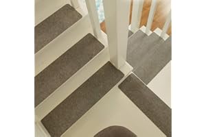 DERUAKU 14x Self-adhesive Stair Pads Mats, Anti Slip Stair Treads, Safety Washable Rug Stair Carpet for Decorating Wooden Steps in the Home (light Grey / 55 X 20 Cm)
