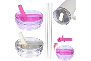 DREAKU Stanley 2 pokrywki zabezpieczające przed wyciekiem, zapasowa pokrywka do kubka Stanley Cup, szczelna, z 2 słomkami, akcesoria wielokrotnego użytku (biała + różowa)