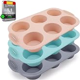 Ptyism 3 Pcs Silicone Muffin Tray (Grey, Pink, Peacock Blue) Muffin Tray Silicone丨Silicone Baking Trays ，Muffin Pans for Baki