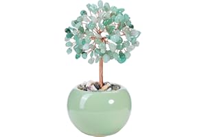 CrystalTears Green Aventurine Crystal Tree Natural Healing Crystal Gemstone Money Tree Feng Shui Stone Tree Life for Home Office Decor Wealth Good Luck Crystal Gift for Christmas