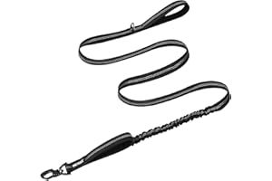 OneTigris Smycz dla Psa 152-188 cm, Bungee Jumping Design z Metalowym Klipsem i 2 Miękkimi Wyściółkami, Odblaskowa Nylonowa, dla Średnich i Dużych Psów, Czarna