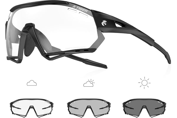 X-TIGER Lunette de Soleil Photochromique Homme Femme Anti-UV400 Tr90 Cadre Lunette de Cyclisme Lunette Vélo VTT