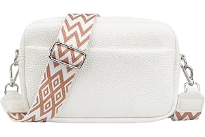 LARBER Petit Sac Bandoulière Femme Sac a Main Bandoulière Femme Besace Sacoche Messenger Téléphone Cuir PU Rigide Sac Portable Femmes Blanc Bandoulieres et 2 Bretelles Tout Ville Voyage Shopping Mode Chic