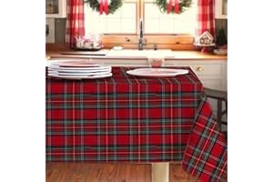 GENERICO Tovaglia di Natale Natalina, Tessuto Scozzese con Filo Lurex Prodotta In Italia, Tovaglia Natalizia a Quadri con Orlino Cotone e Poliestere Disponibile in più Colori e Misure (A-Rosso, 140x240)